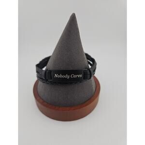 Nobody Cares Braided Leather Bracelet Black Emo Grunge